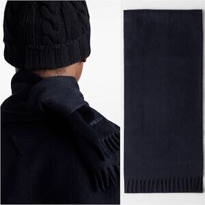PRADA Mens Wool Cashmere Scarf Navy Blue NWOT